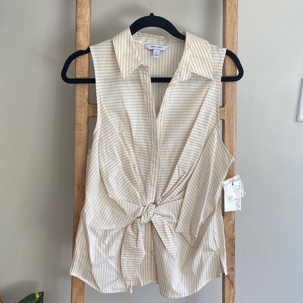 Nine West Cream Striped Sleeveless Blouse